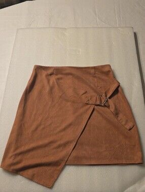 Missguided Brown Faux Suede Wrap Mini Skirt with D-Ring